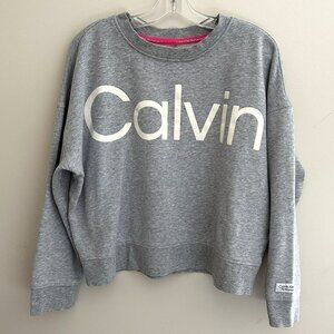 Calvin Klein Performance Logo Relaxed Cropped Sweatshirt Pearl Gray Large